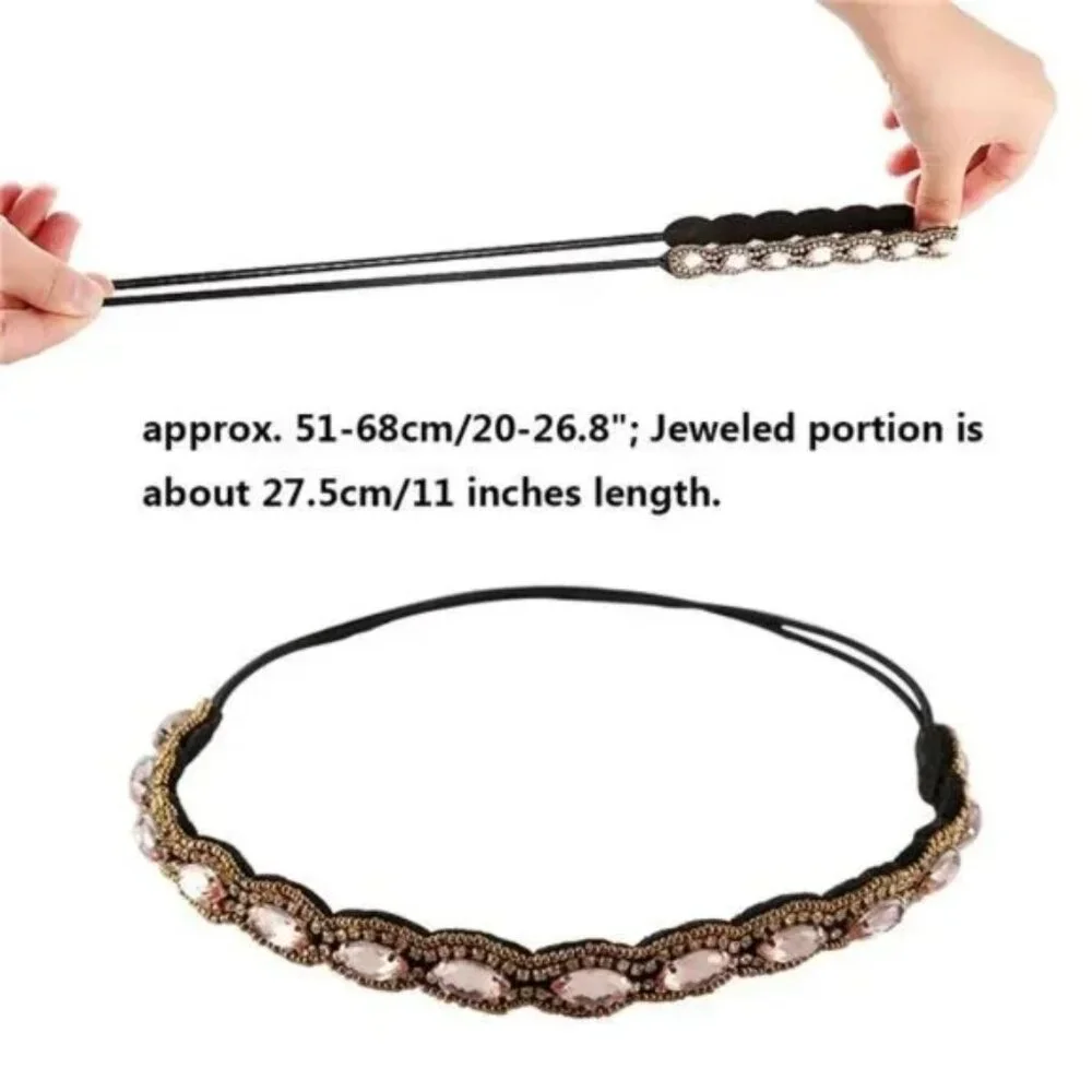 Rhinestone Beaded Elastic Headband, Fashionable Handmade Crystal Beaded Elastic